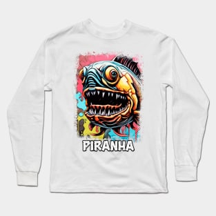 Scary Piranha Amazon River Monster fish Abstract Fantasy Artwork Long Sleeve T-Shirt